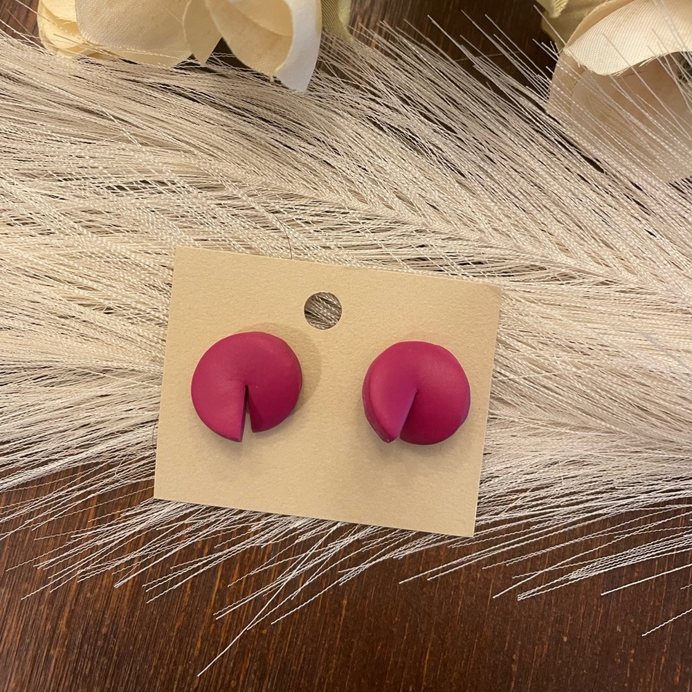 Pink Fuschia Polymer Clay Circle Round Stud Earrings with 10k Gold Plated Back